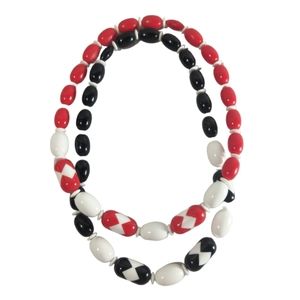 Two Vintage Lucite Avon Beaded Contrast Necklaces White and Black and Red